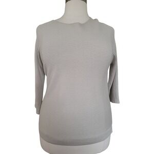 Chico's Ribbed Knit Top Women Size 2 Tan Excellent 3/4 Sleeve Crew Neck Sweater